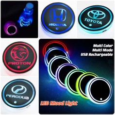 LED Car Cup Holder Lights Mats Pad Colorful RGB Drink Coaster Accessories Interior Decoration Atmosphere Compatible