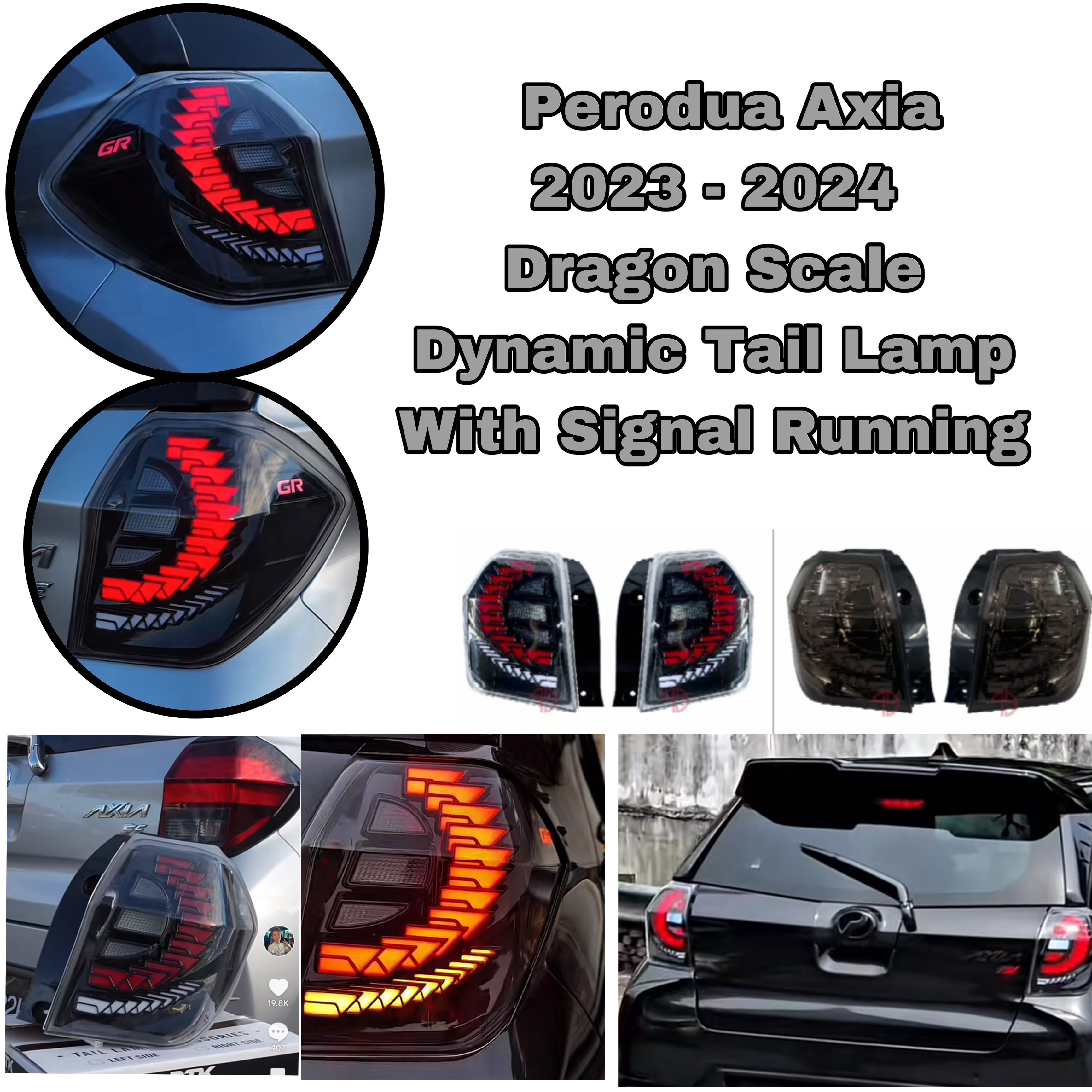 Perodua Axia 2023 - 2024 dragon scale dynamic tail lamp with signal ...