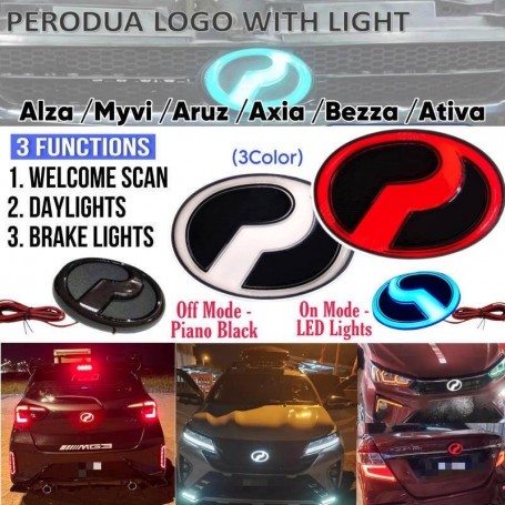 Car Front Rear Running Light LED Logo Emblem For Perodua Myvi Alza Ativa Aruz Bezza Axia Ativa